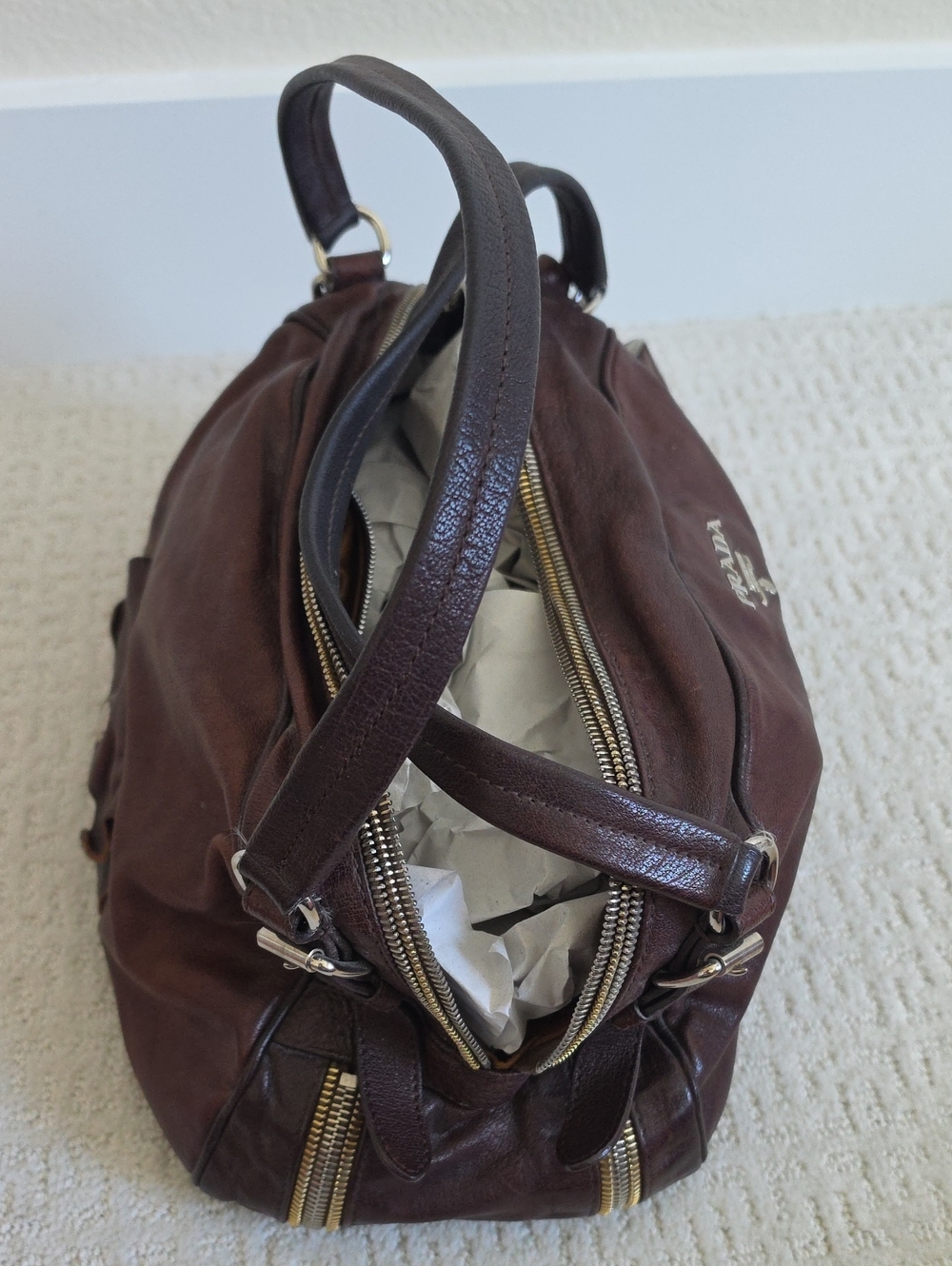 PRADA Brown Leather Shoulder Bag - Picture 2 of 6